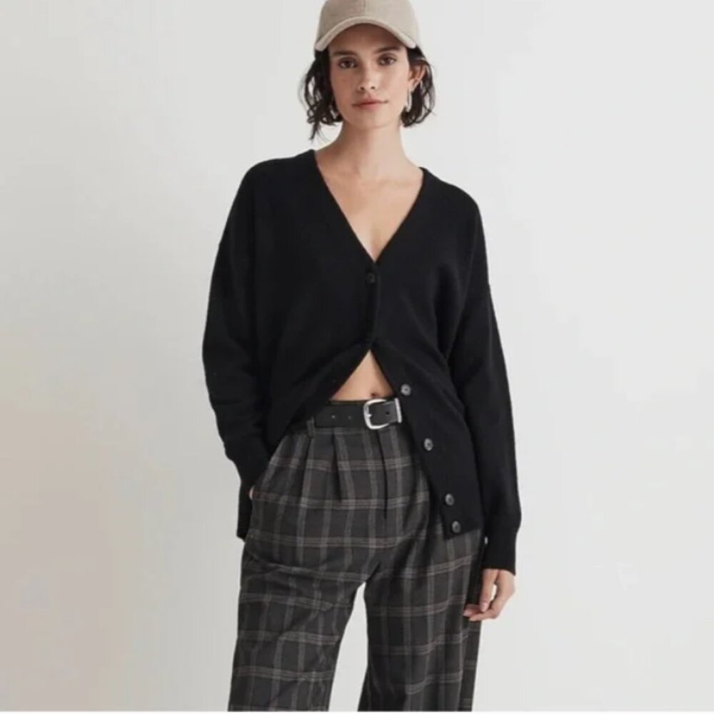 NWT Madewell Harlow V-Neck Oversized Black Wool Cardigan Sweater XXS